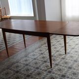 1960s table with teak veneer and glass top + extensions