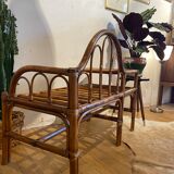 Vintage bamboo and rattan telephone bench