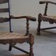A pair of modern and sculptural vintage Danish armchairs in oak and papercord, 1940s.