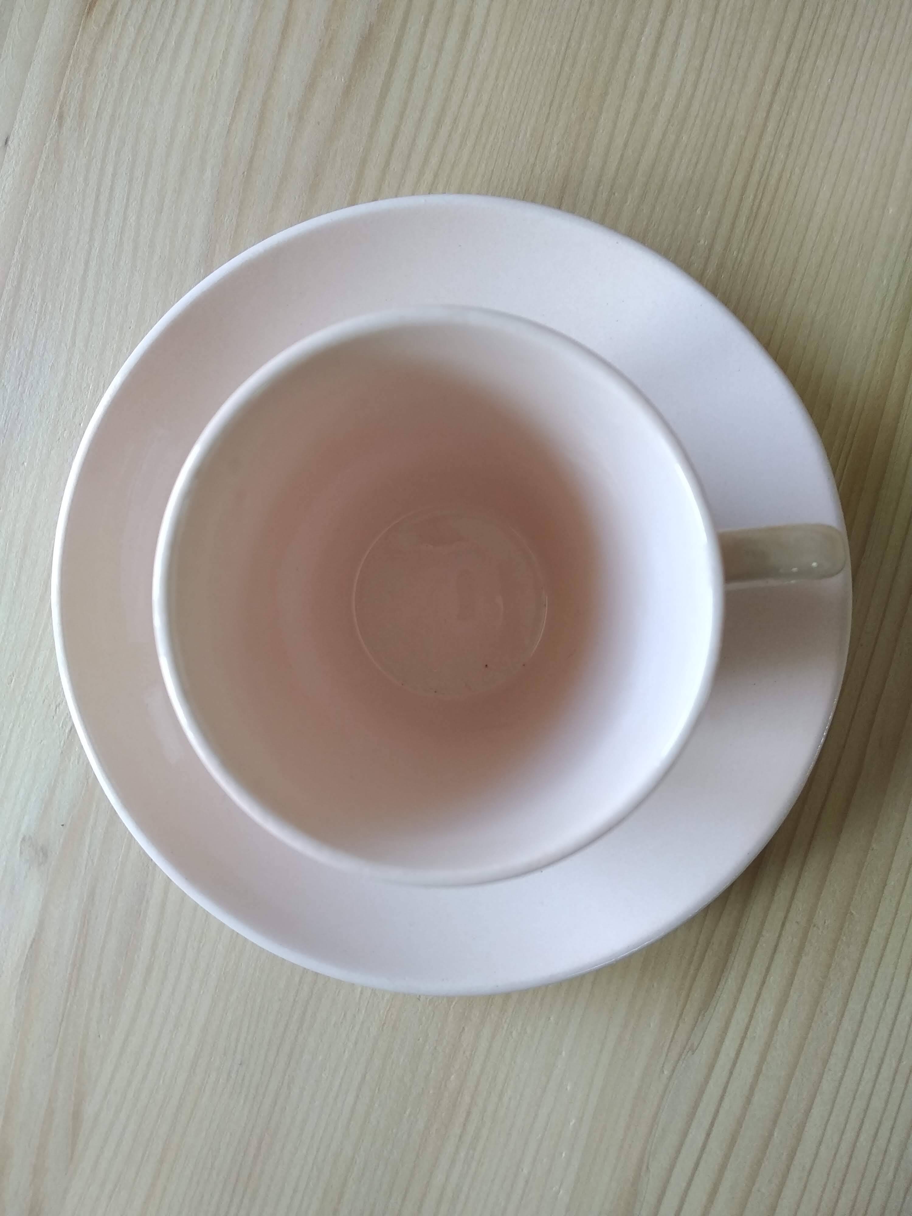 3 cups + Digoin Sarreguemines pink Art Deco jug