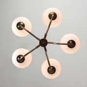 Vintage Italian Brass and Opaline Chandelier in Copper Color, 70s