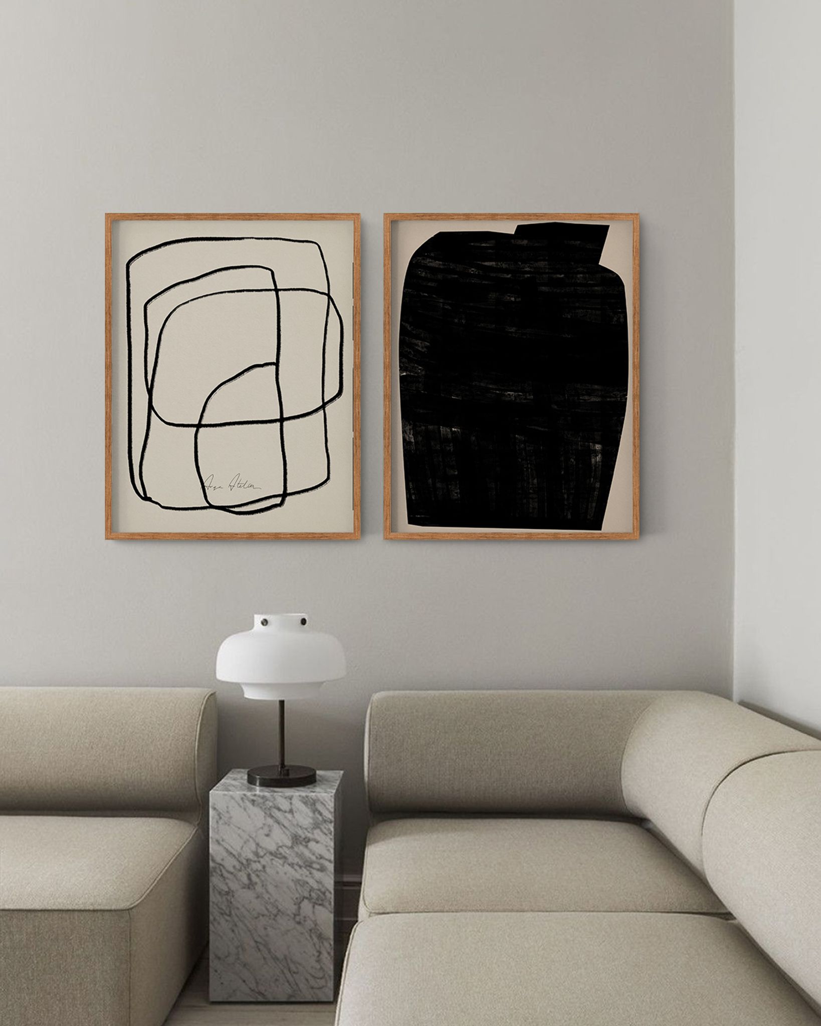 Paire d’impressions giclées. Ensemble d’art mural abstrait de deux, 50x70