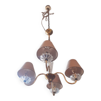 Vintage chandelier year 50 in brass and molded glass