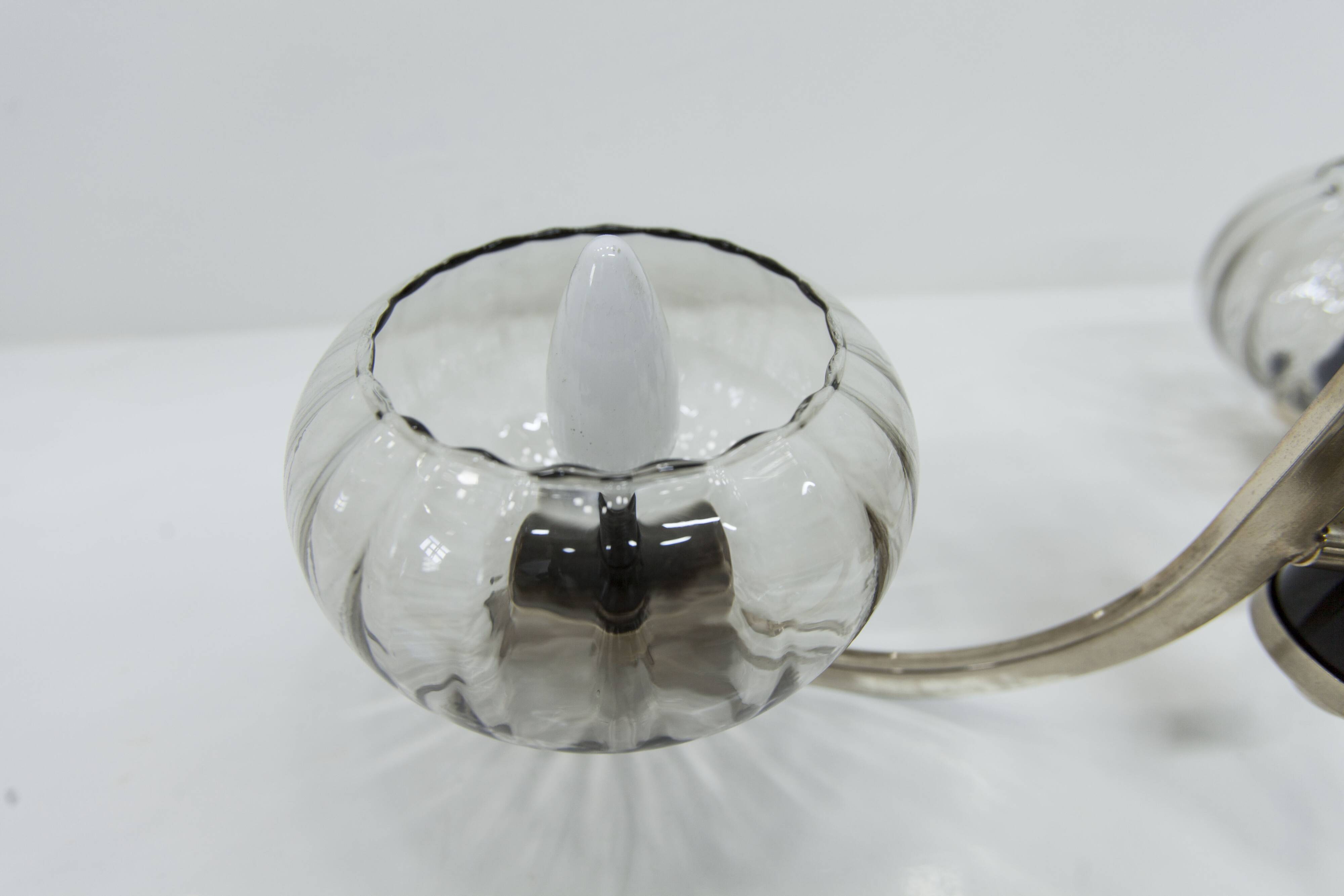 See Delmas chandelier, 3 arms, black and gold, clear glass, 1960