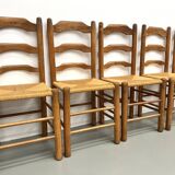 Set of 8 solid elm chairs with straw seats