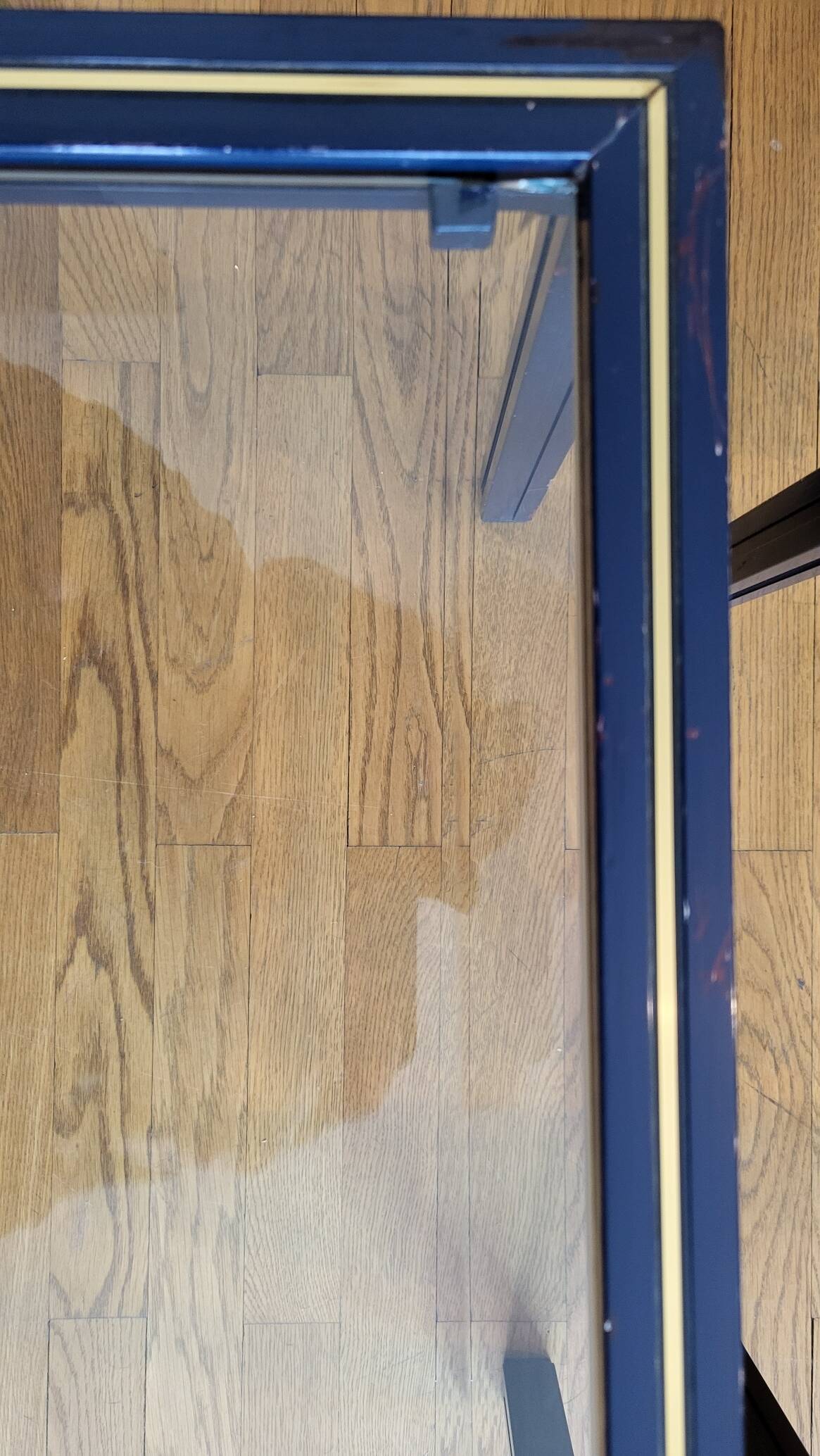 Set of 3 Pierre Vandel nesting tables in blue lacquered metal and glass top, French 1970 Vintage