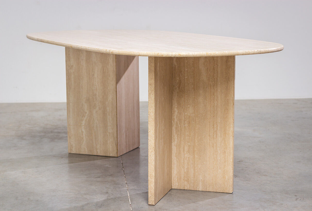 1970 oval architectural travertine dining table