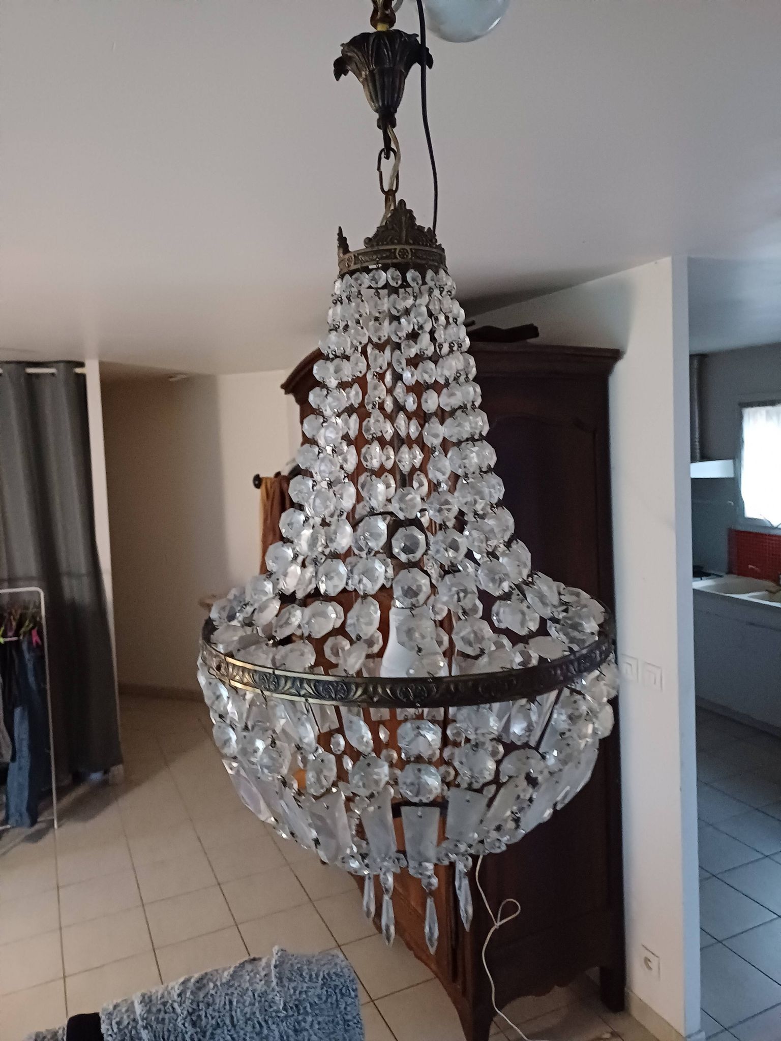 Crystal and Brass Hot Air Balloon Tassel Chandelier