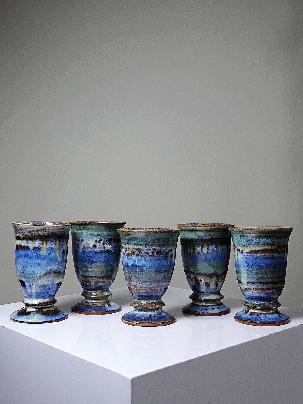 Set of 5 ceramic workshop mazagrans, glazed, 1960s-1980s.