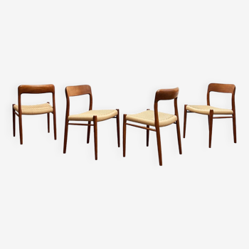 4 Danish Mid-Century Teak Dining Chairs #75, Niels O. Møller for J. L. Moller