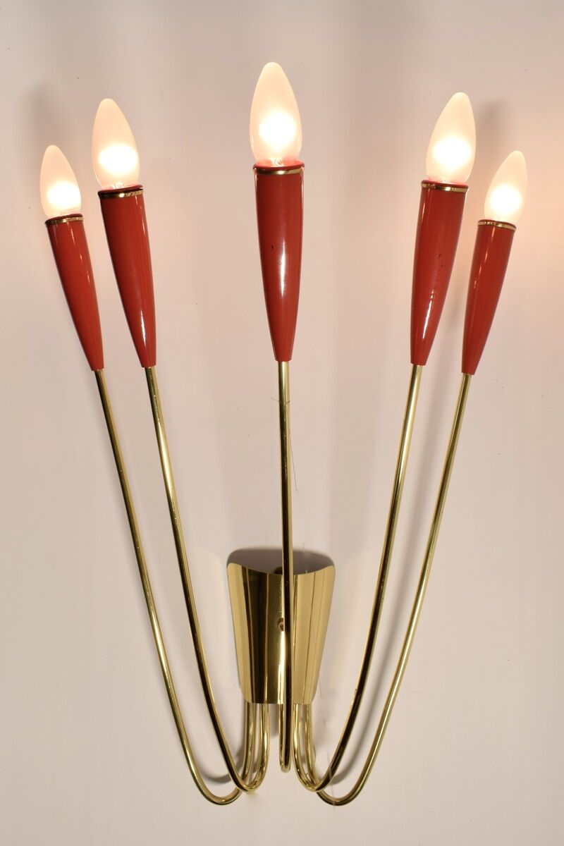 Wall lamp, 1960 brass and red