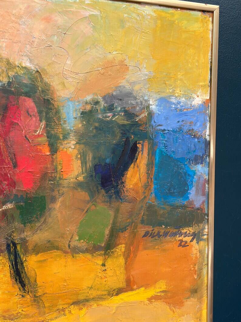 Large Original Swedish Oil on Canvas – “Composition” by Dick Wästberg (1949–1976) – Signed – 1972 – Vintage & Framed – 89×76cm (35" × 29.9")