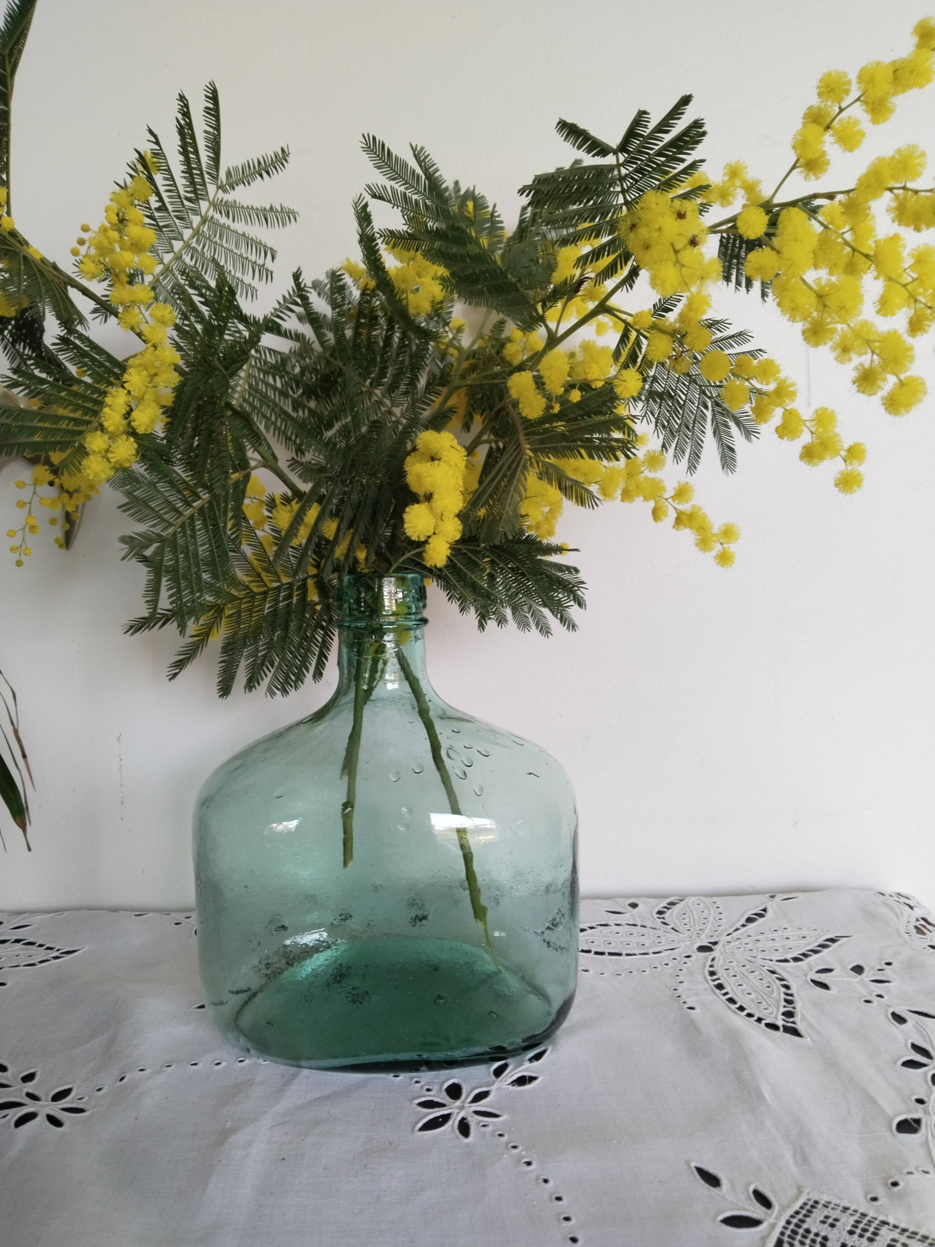 Blueish green Dame-Jeanne carboy, vintage French, Viresa Bandeira