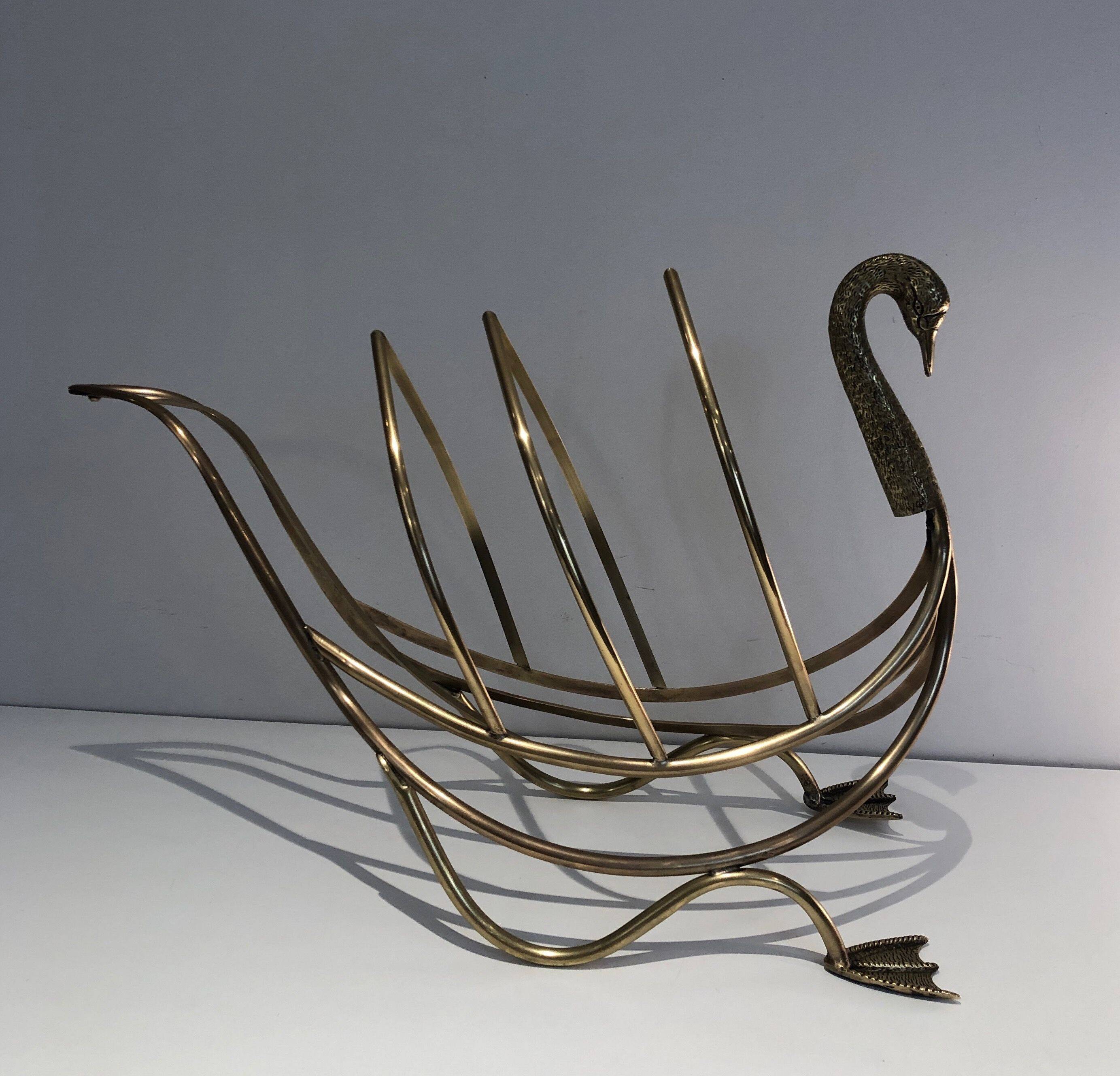 Brass swan magazine rack