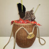 Vintage rattan basket for knitting and work