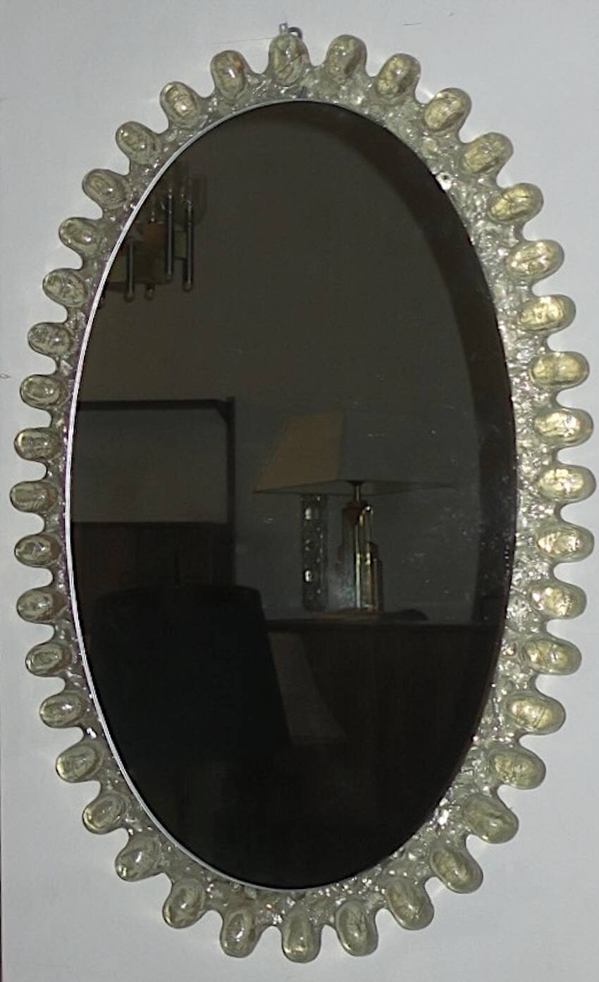 Egon Hillebrand large oval lucite illuminated wall mirror, 80 cm x 50 cm, 1960s