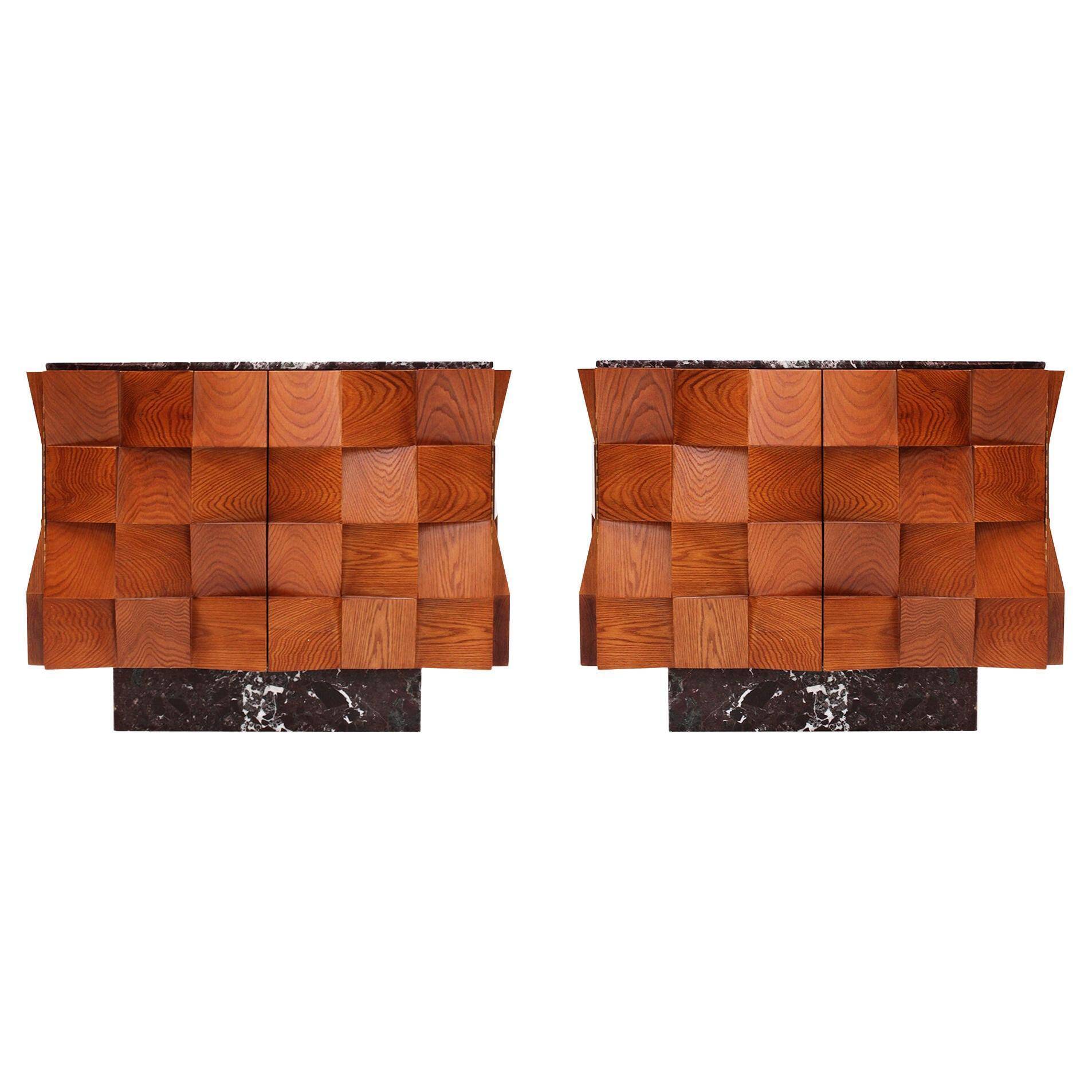 Contemporary Modern Pair of Sideboards in Wood and Burgundy Marble Top, Italy