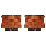 Contemporary Modern Pair of Sideboards in Wood and Burgundy Marble Top, Italy