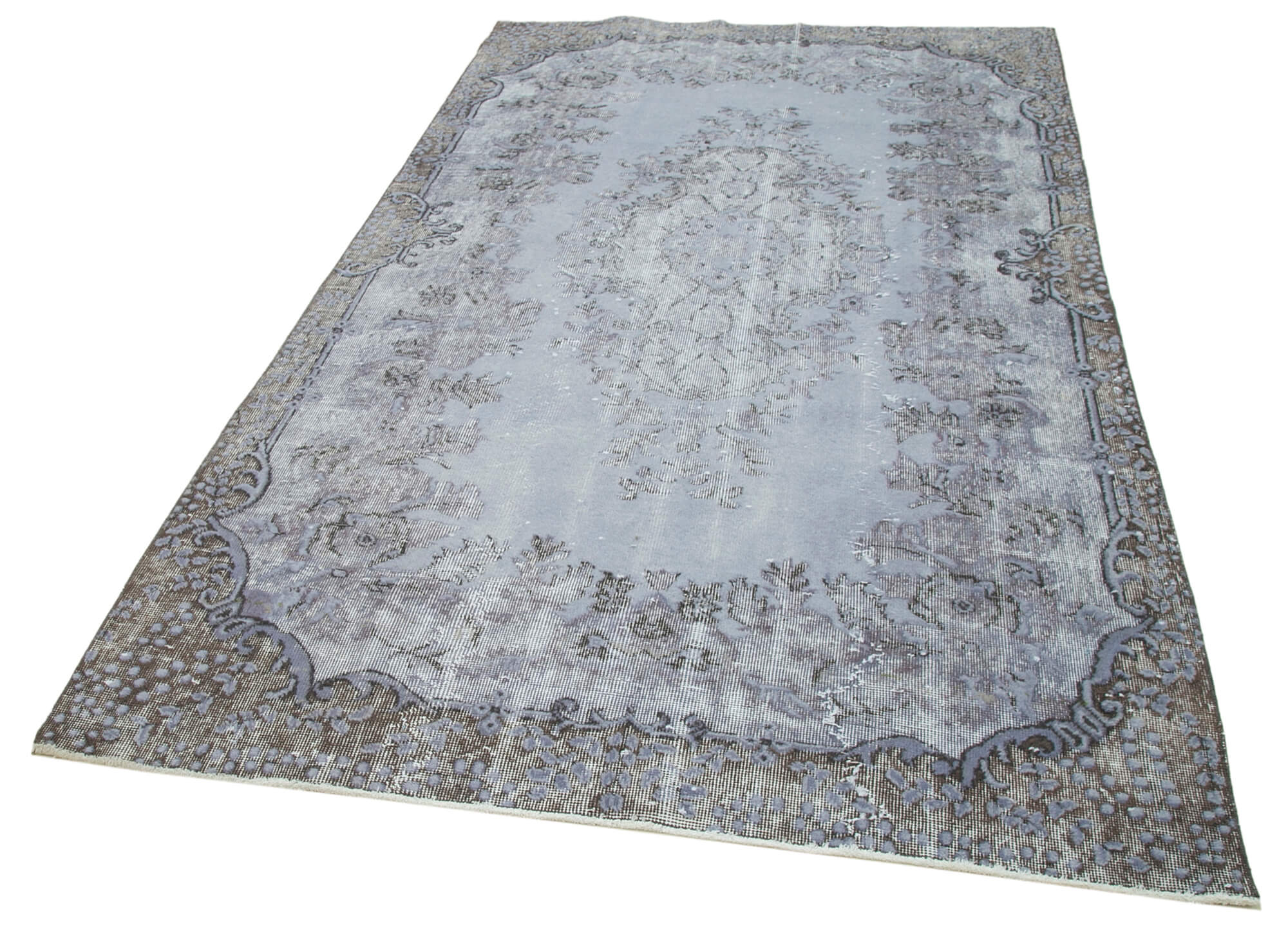 Hand-knotted distressed oriental 1980s 158 cm x 267 cm grey carpet
