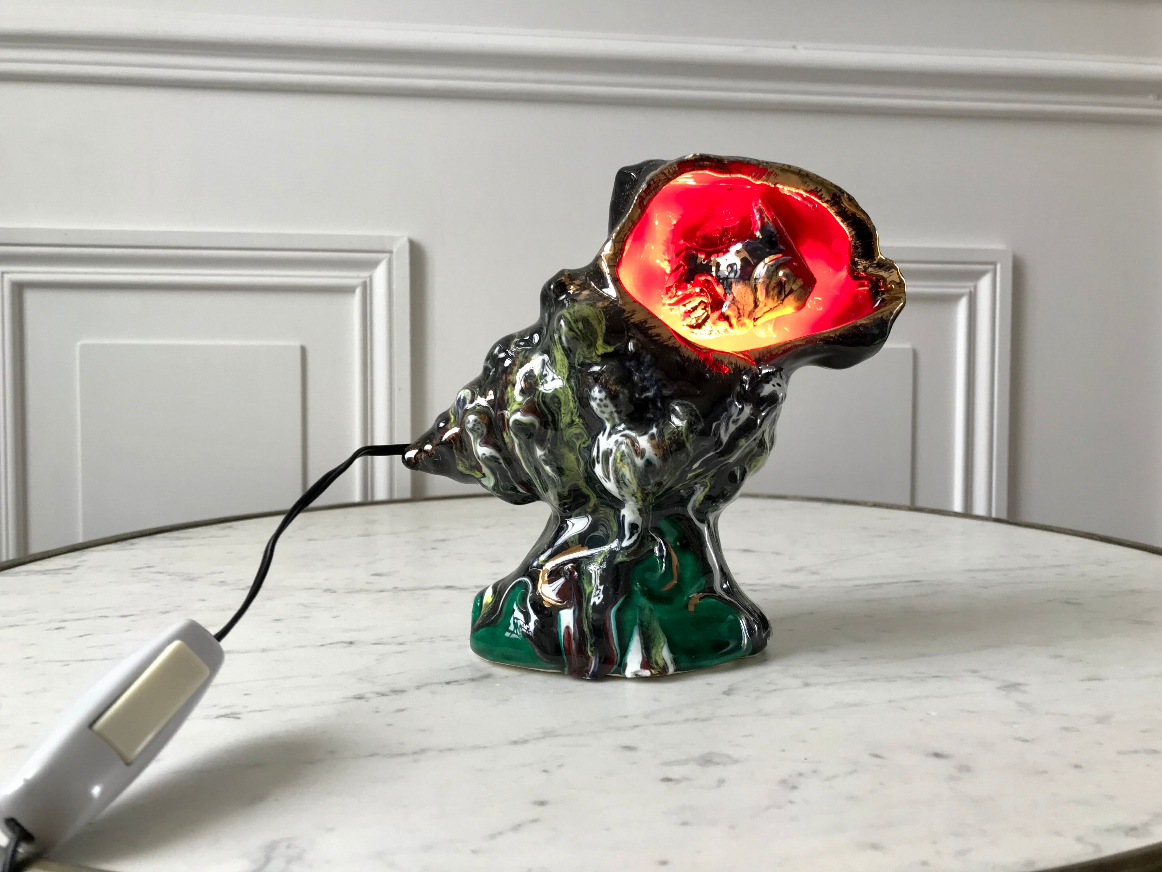 Vallauris lamp signed shellfish and fish 70s