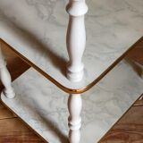 Solid turned wood and formica faux marble shelf to install wood 60s