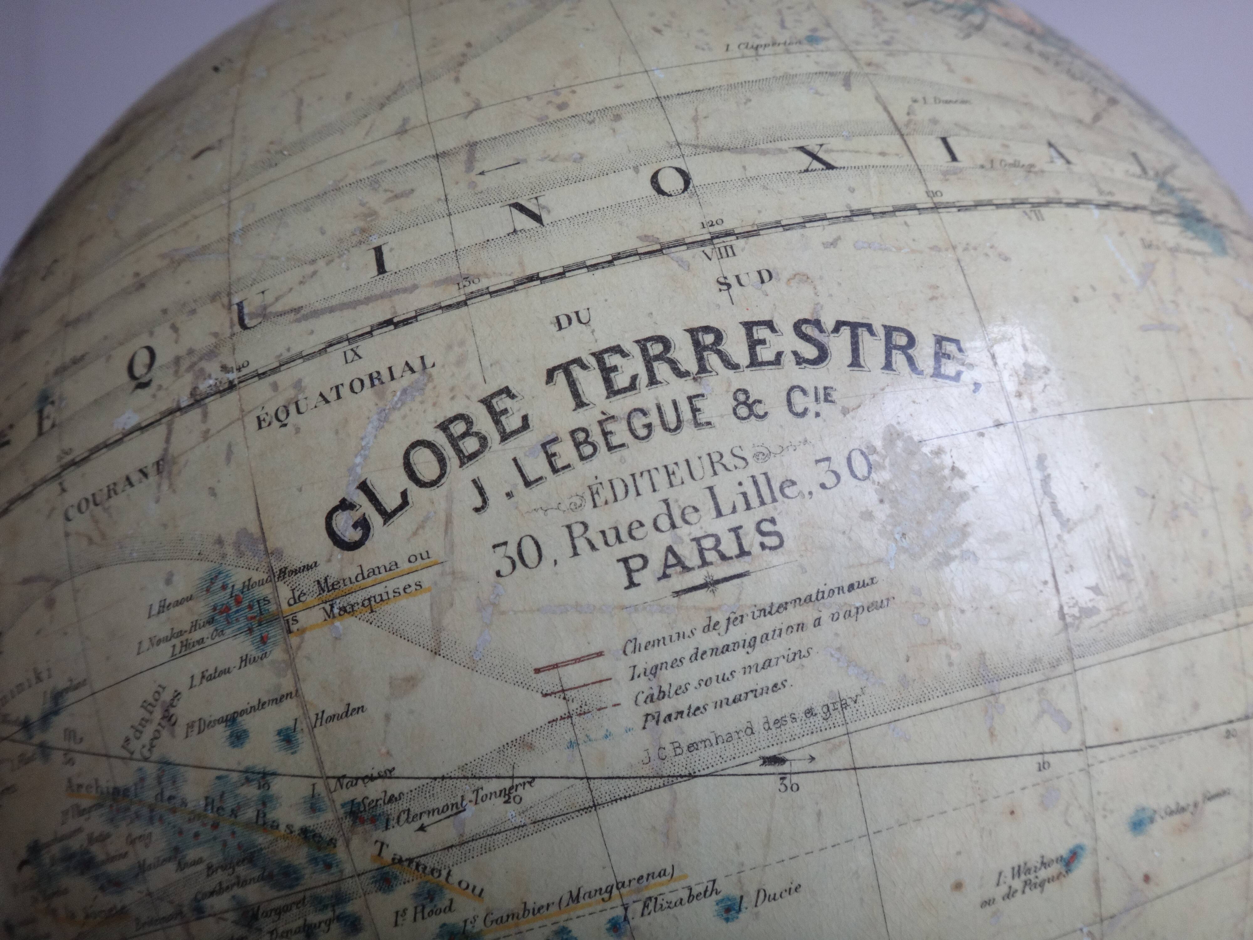 Earth globe l lebegue world map with cast 60cm paris xix