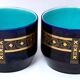 Pair of caches pots Sarreguemines - blues of Longwy - golden geometric decorations - XIXth