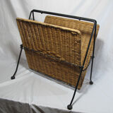 Vintage magazine rack in metal and wicker