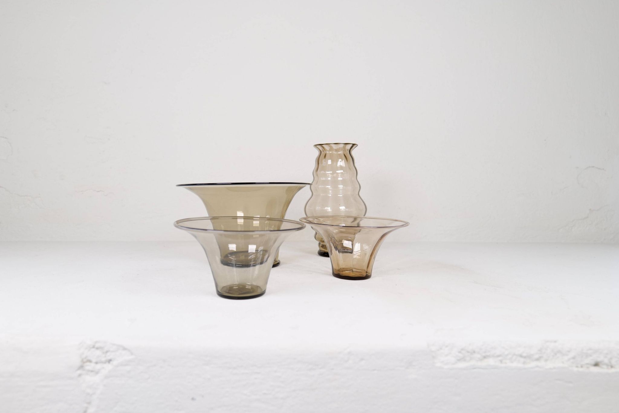 Art Deco Ensemble / Swedish Grace of 4 Glass Containers by Simon Gate Orrefors Sweden 1920s