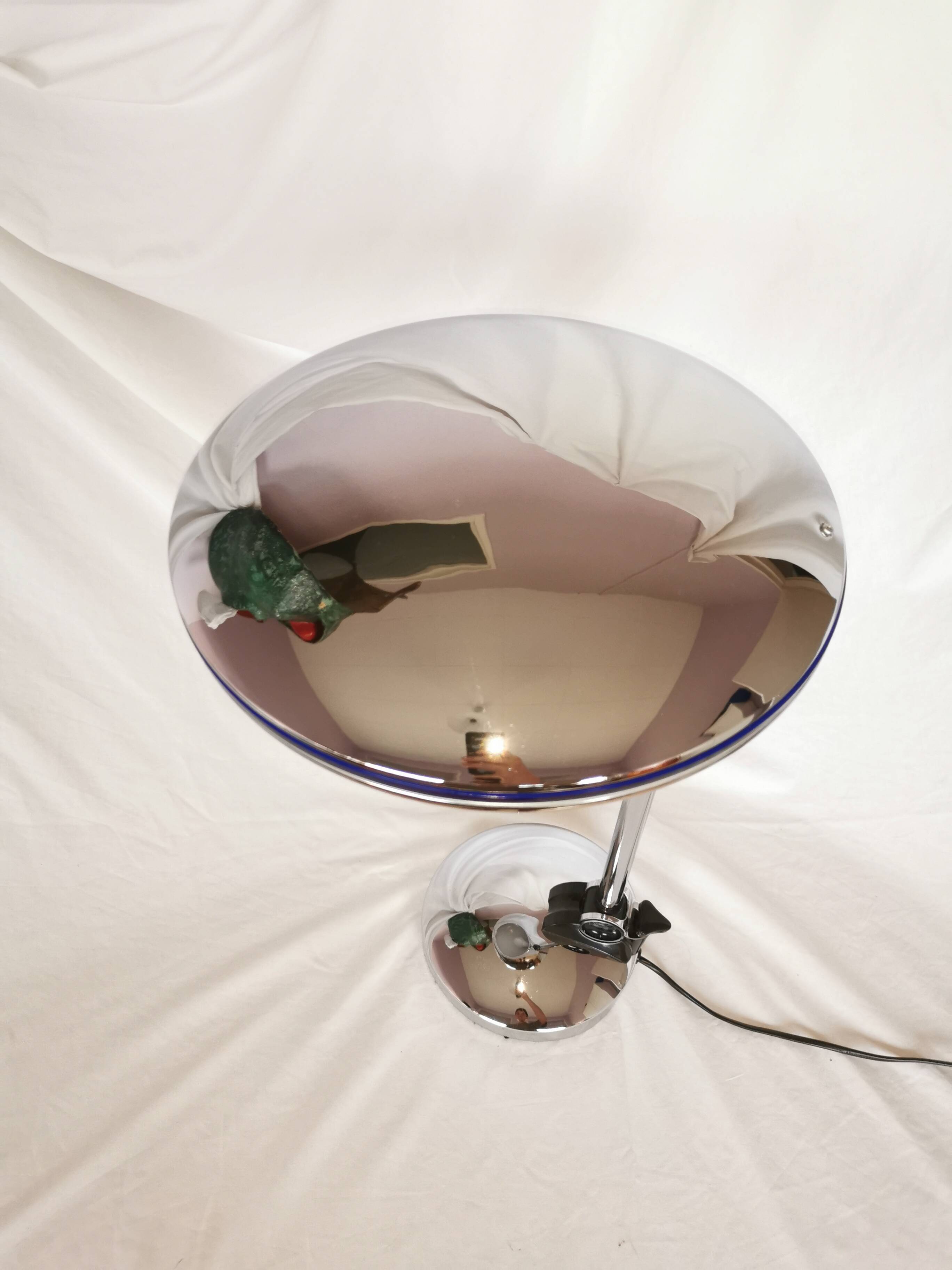 Adjustable chrome metal UFO lamp, space age, UFO, Aluminor, France, 1980.