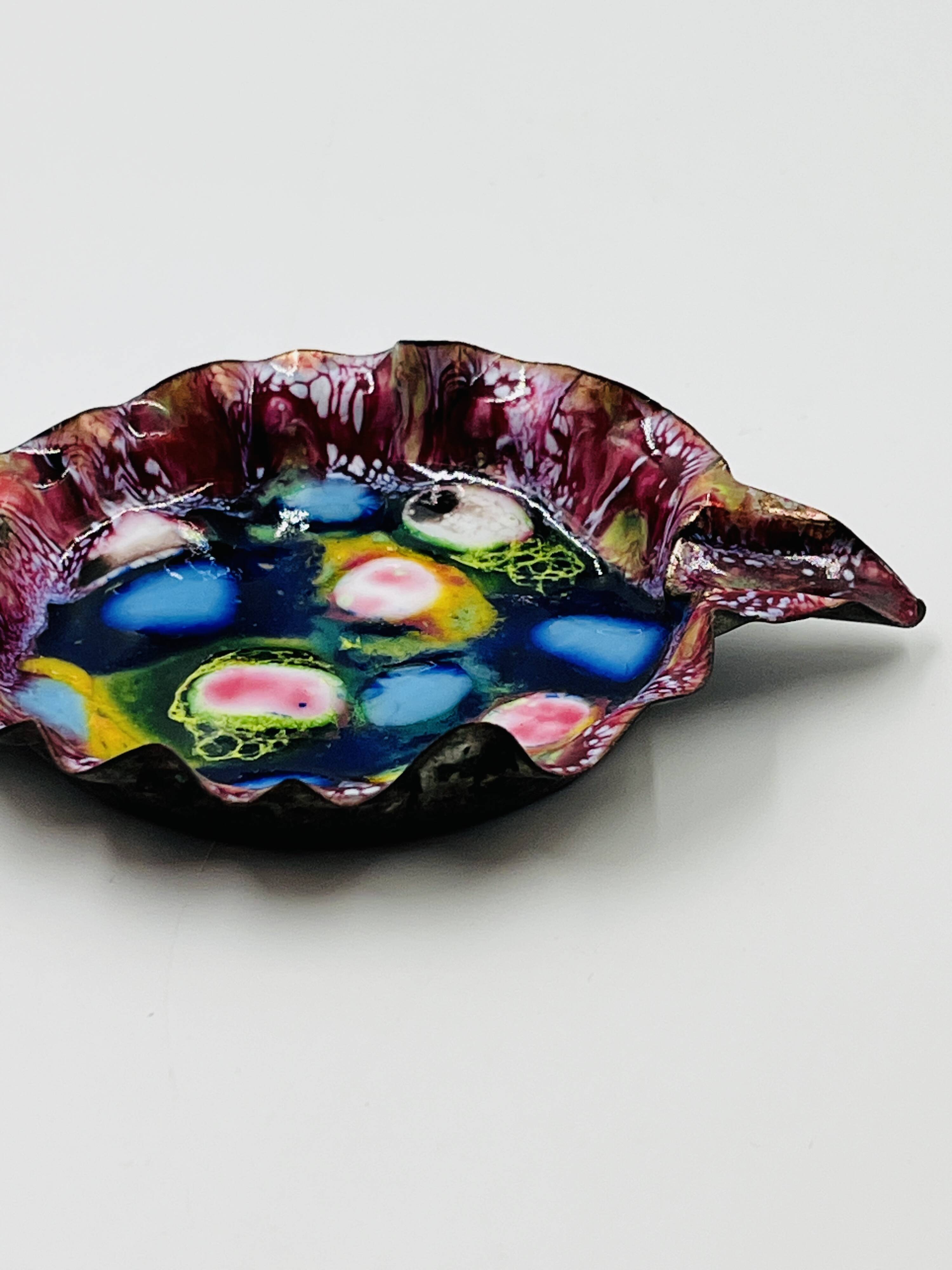 Vintage Fish Bowl Enamel on Copper Modernist 70s