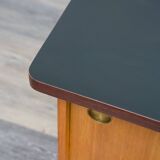 1950s low sideboard in ash, black formica surface. Professionally restored