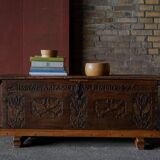 18th-century Scandinavian popular art oak chest with carved panels, dated 1764.