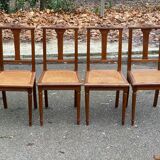 4 chaises art déco chêne massif cannées 1950 avec pieds ronds