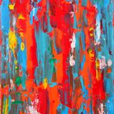 Abstract Red, Orange and Blue original painting on stretched canvas