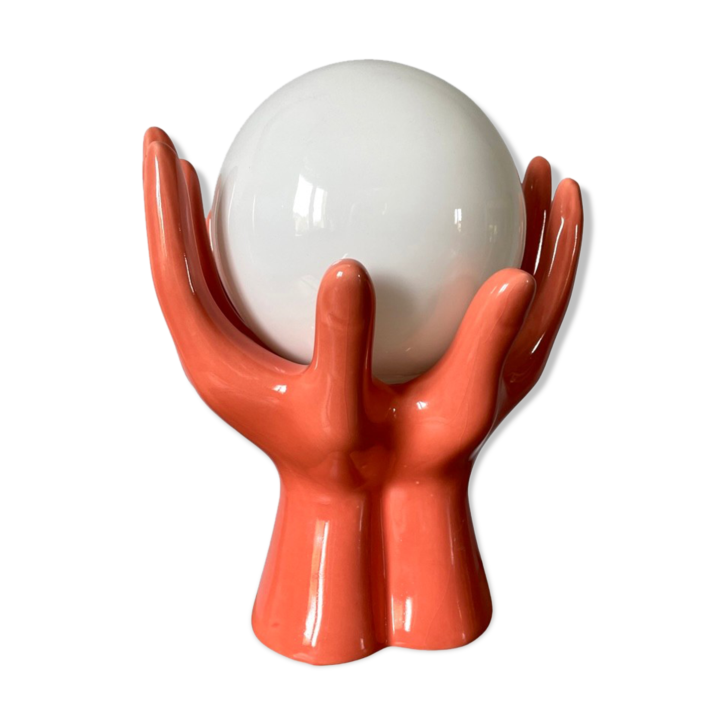 Hand lamp in ceramic color coral electrified to new