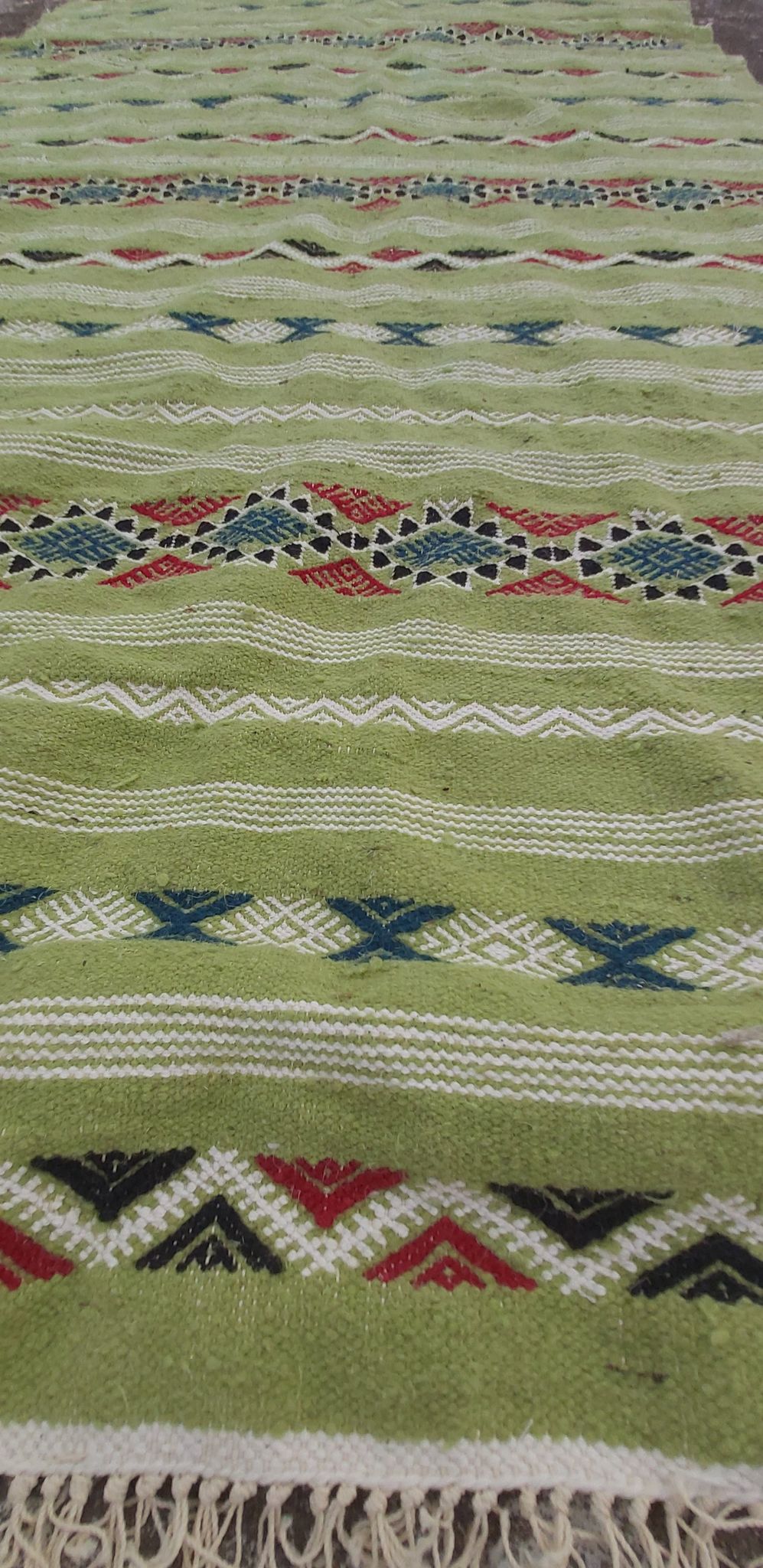 Berber handmade green kilim rug in pure wool 210-115cm