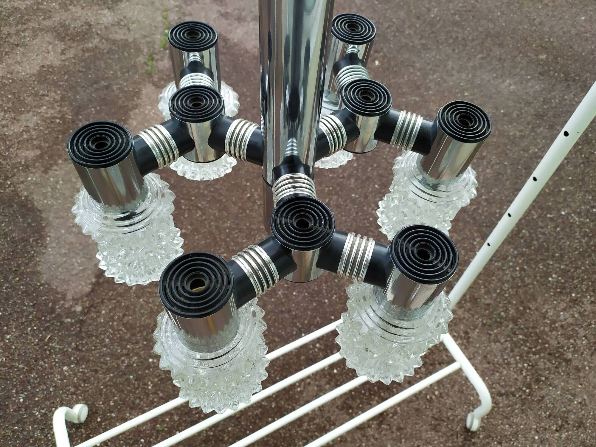 Vintage ceiling lamp in chrome plated and glass cut from targetti 1970 - 6 lamps