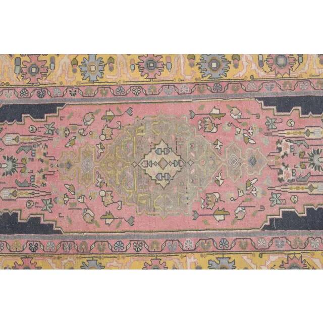 1970s Turkish Oushak Handmade Wool Cotton Pink Area Rug 108x225