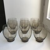 Set of 9 large design art deco smoked glass water glasses 30s