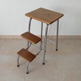 Stepladder stool vintage chrome and solid oak 60/70s