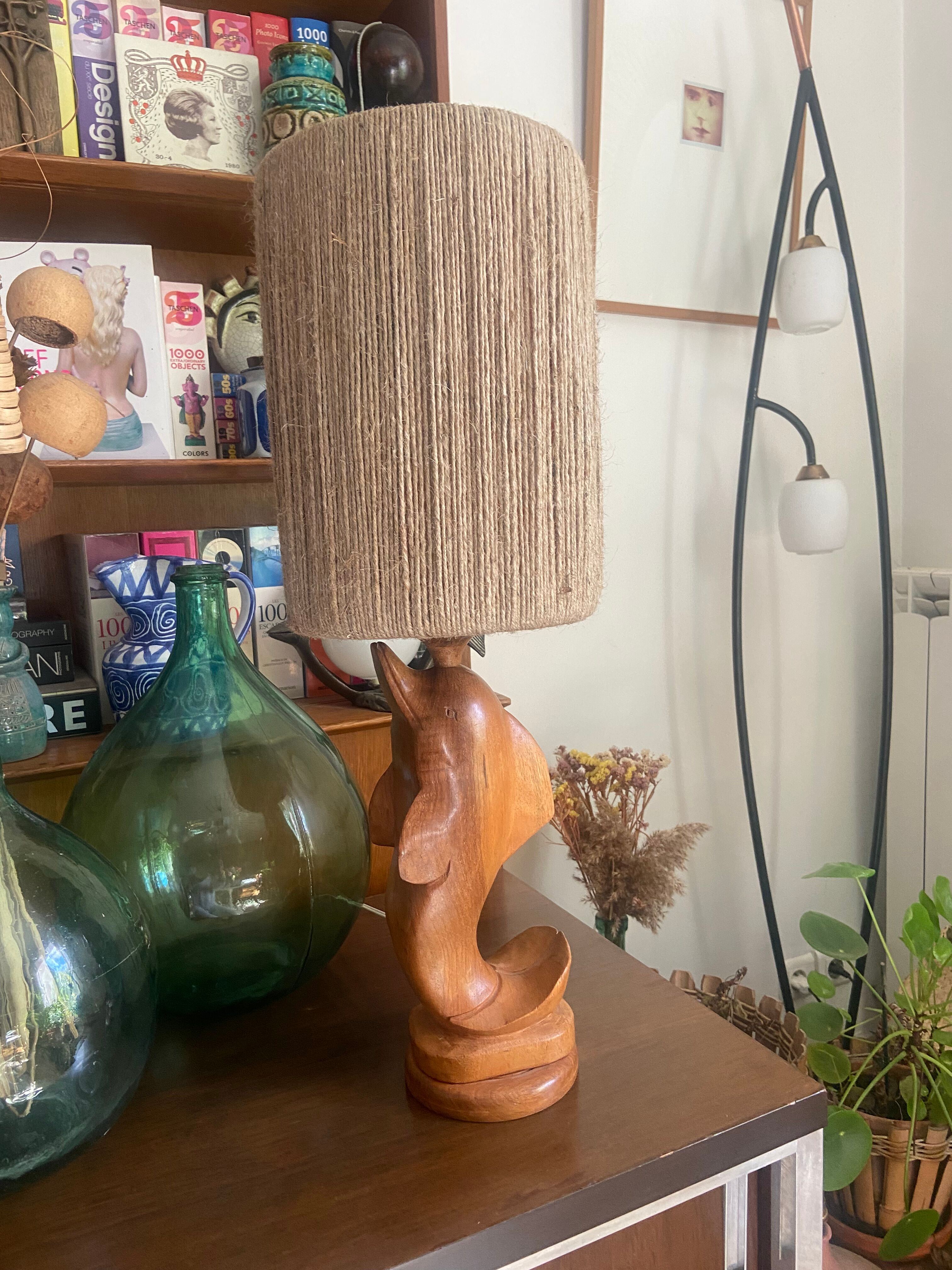 Wooden dolphin lamp 70s