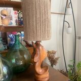 Lampe dauphin en bois années 70