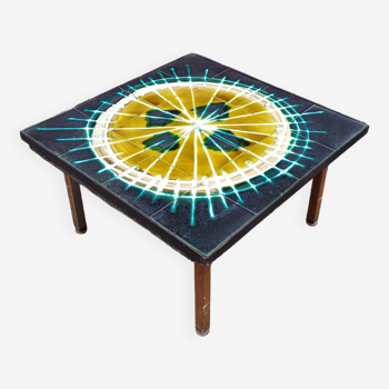 Vallauris style ceramic square coffee table