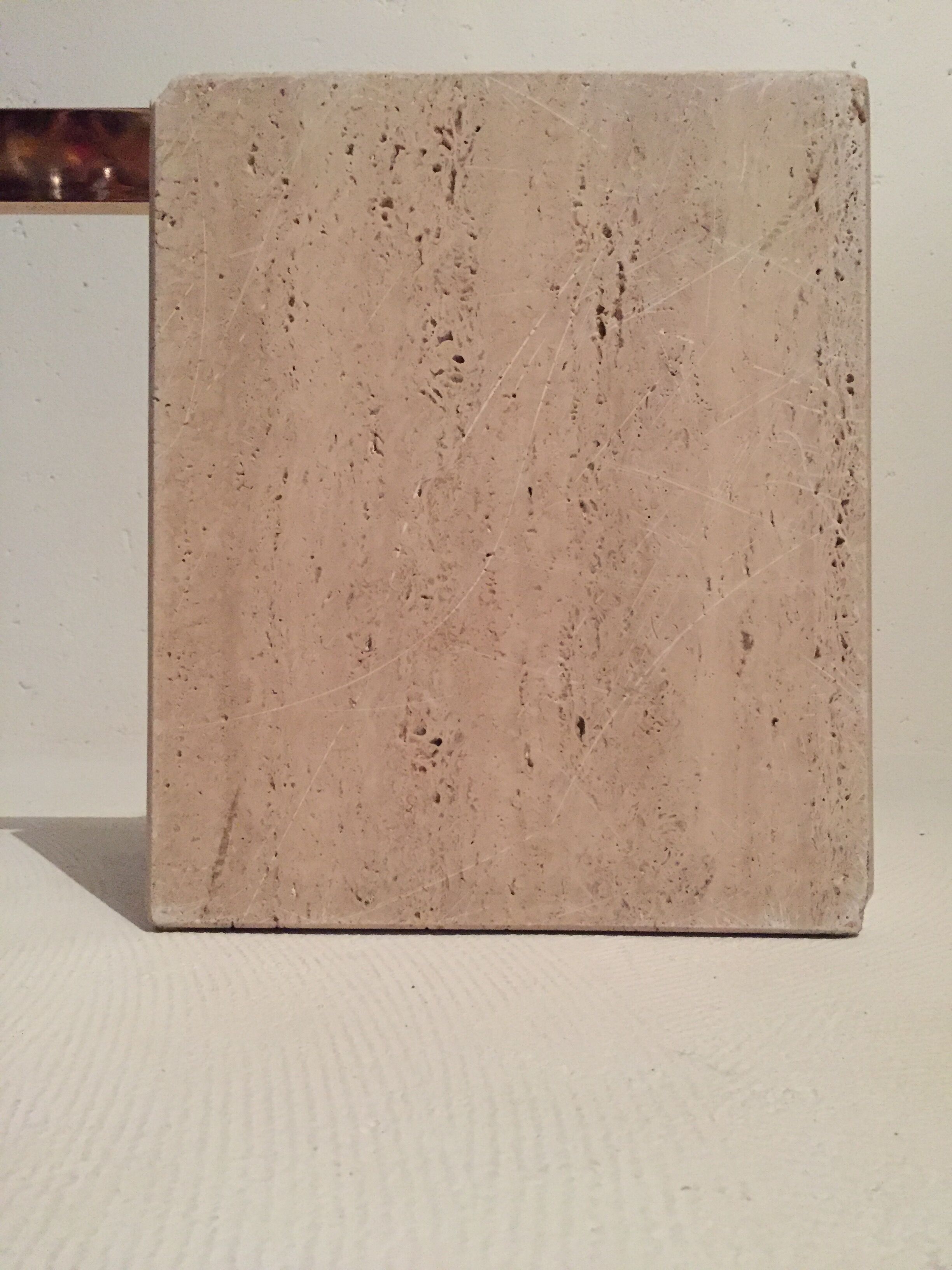 Artedi Italy coffee table in travertine, brass and glass 1970s