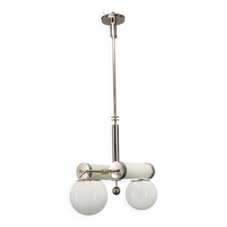 Exceptional Bauhaus Chrome Chandelier with Glass Shades, 1930s