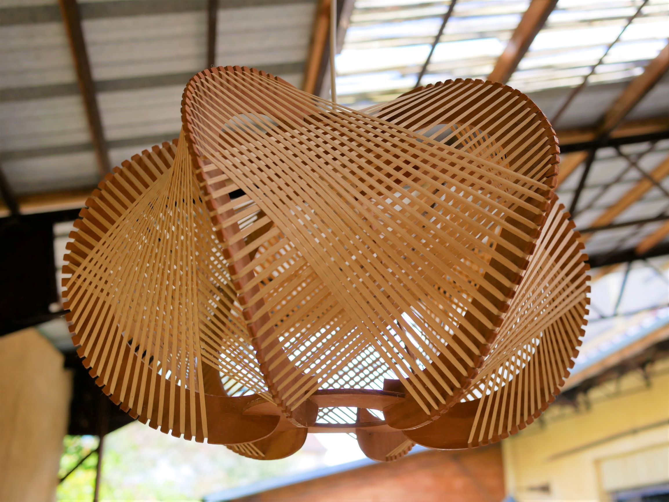 Large Scandinavian vintage wood and wire hanging