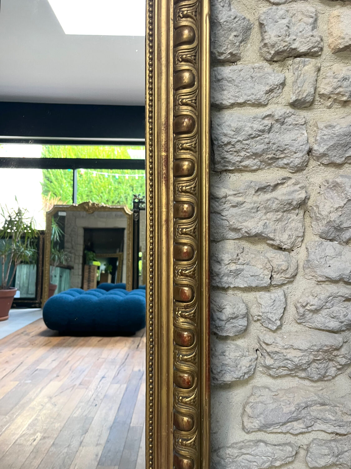 Antique Louis-Philippe fireplace mirror with pediment and pearls 157