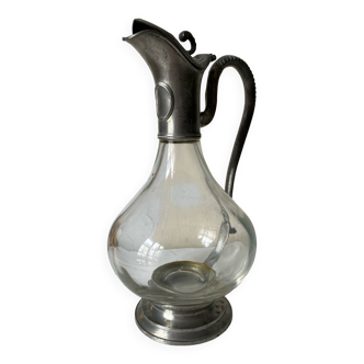 Pewter and glass carafe