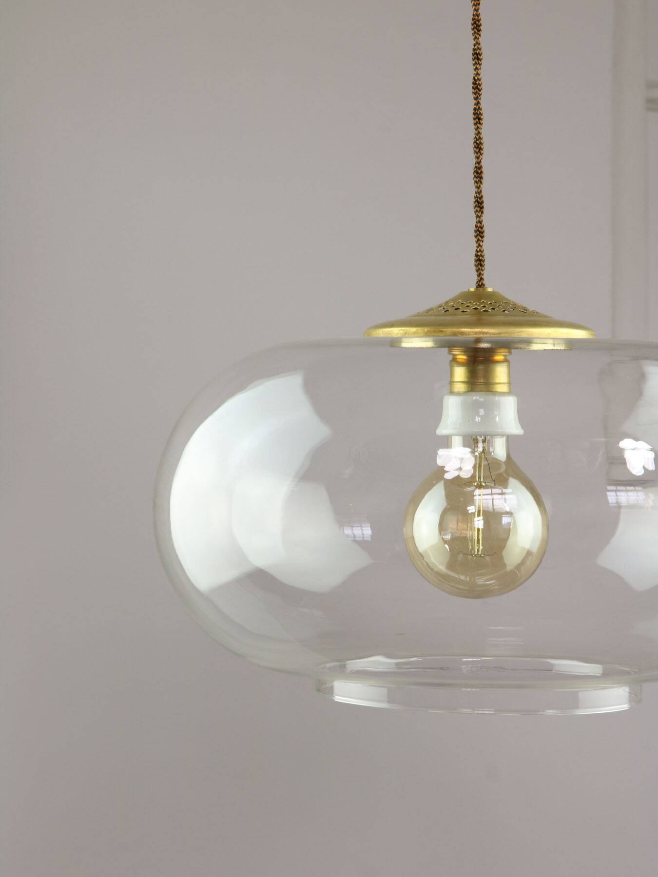 Italian Mid-Century Glass and Brass Pendant Lamp